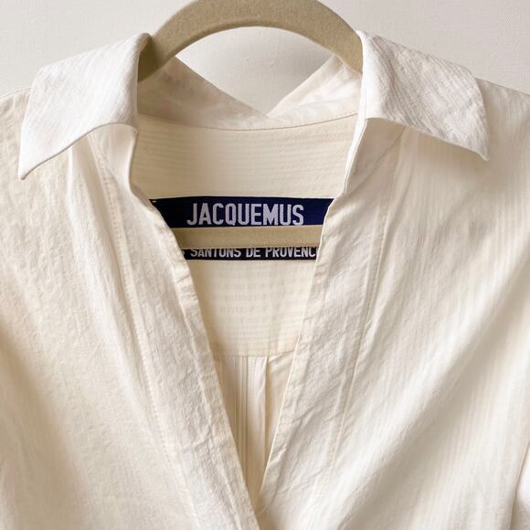 La Robe Santon by Jacquemus : Puff Sleeve Soeula Curved Hem Mini Dress : Sz 38 - Picture 5 of 16